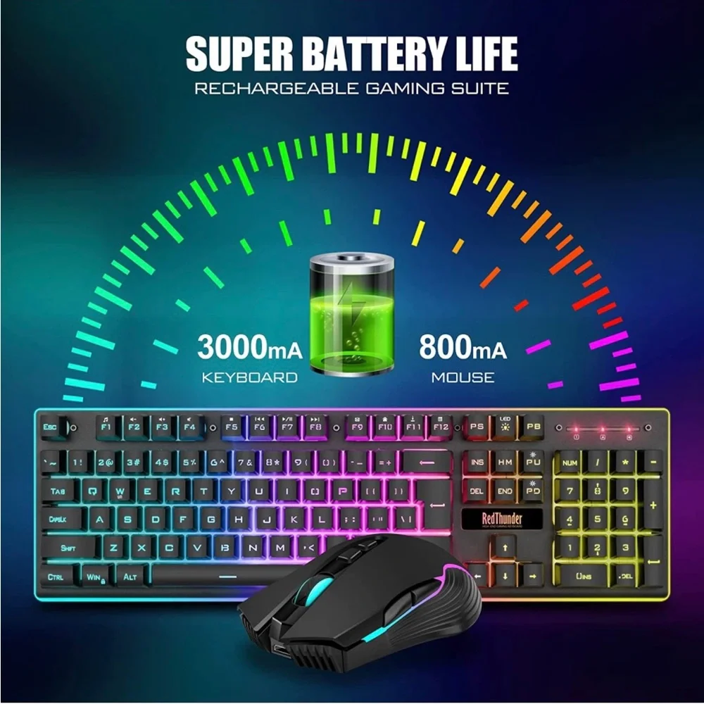Redthunder K10 gaming wireless blacklit keyboard and mouse Black